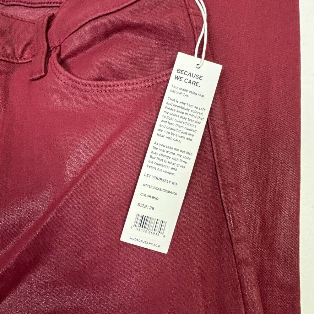Hudson Los Angeles Natalie Super Skinny Pants Red Waxy Coated Jean Womens 28 NWT - Picture 5 of 10